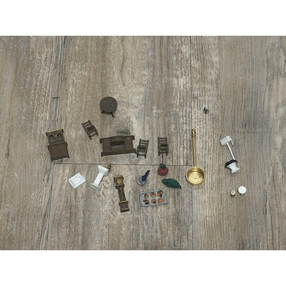Vtg Lot 17 Piece Mismatched Dollhouse Bathroom Furniture Decorative Decor -Clock